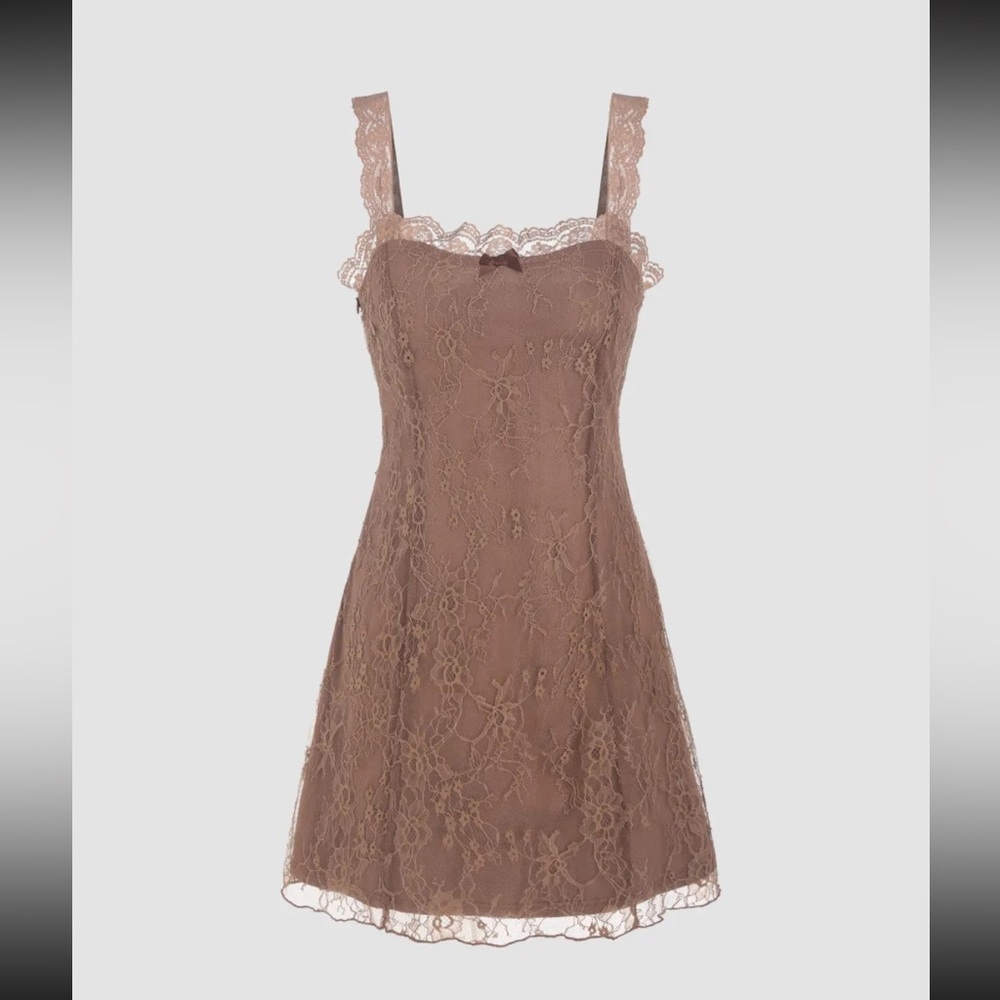 floral lace square neck mini dress